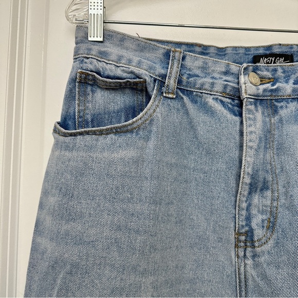 Nasty Gal Mom Jeans Blue Denim Lover No Entry Embroidered Women's Size 14 - Picture 5 of 12